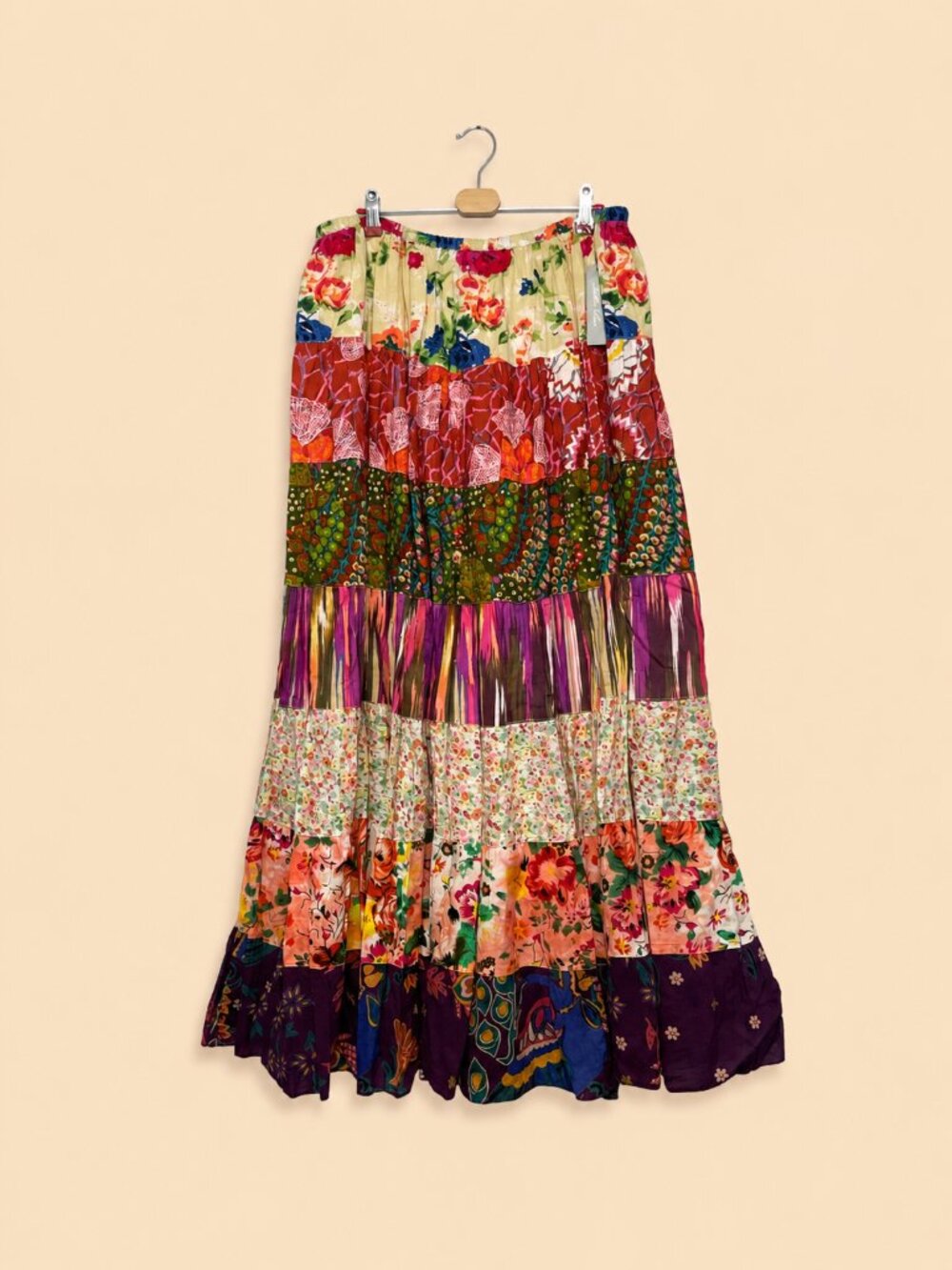 Dallin Chase Brand New 100% Cotton Colorful Bohemian Patchwork Maxi Skirt